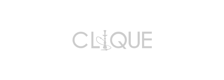 Clique shisha lounge logo in gray, lounge branding partner in Gostivar